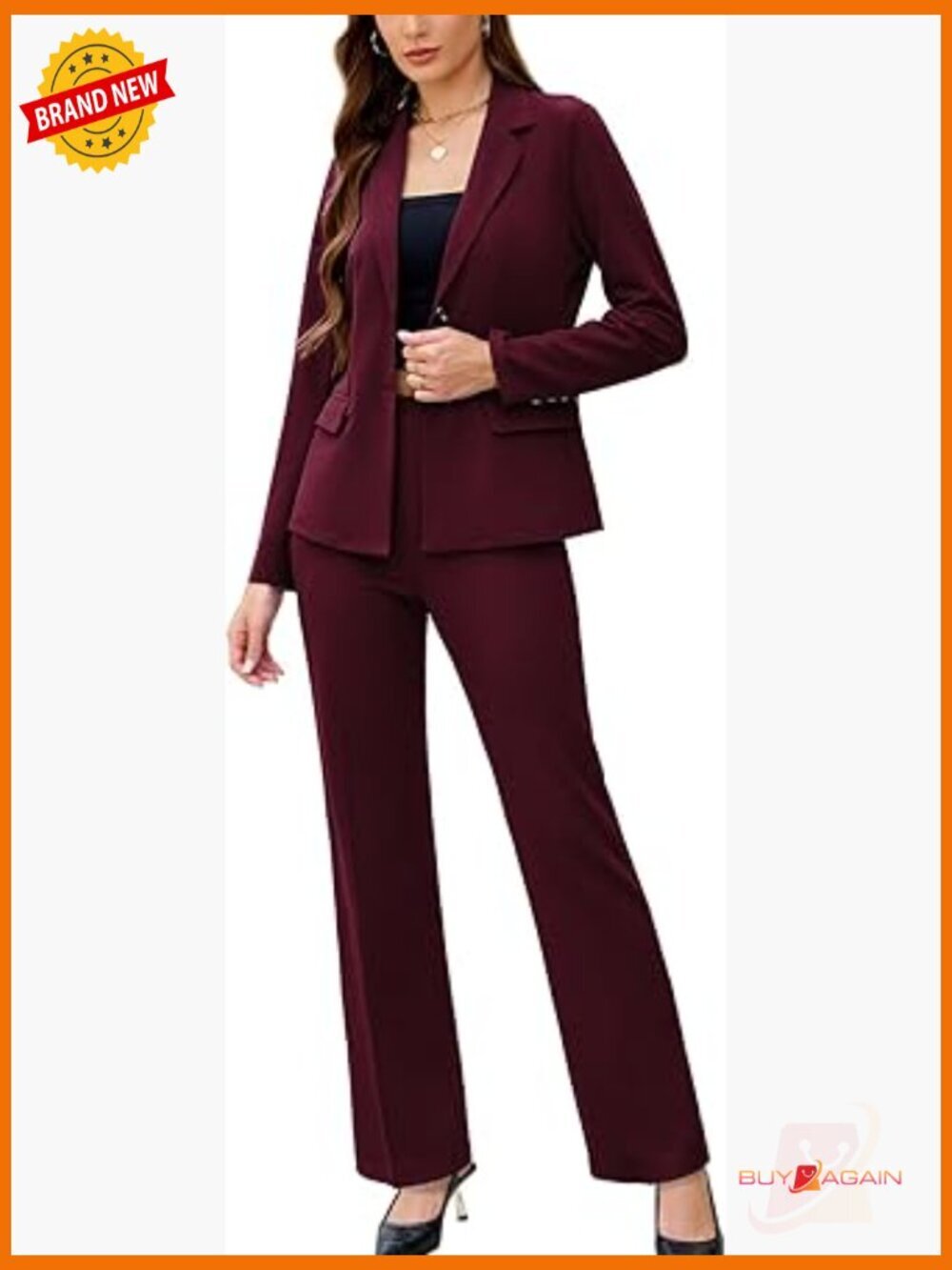 2 Piece Pantsuit Blazer and Straight Leg Pants Business Casual Office Work Set